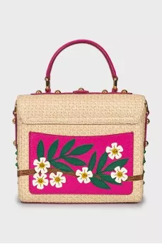 Raffia and leather crossbody bag