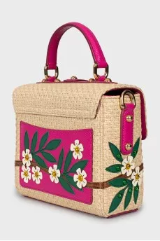 Raffia and leather crossbody bag