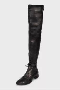Leather over the knee boots with heel decoration
