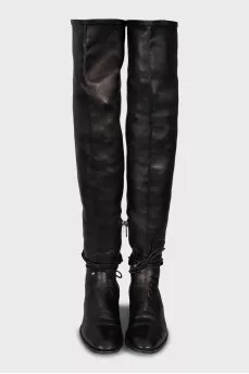 Leather over the knee boots with heel decoration