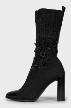 Textile ankle boots decorated with beads