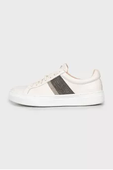 Leather sneakers with silver decor