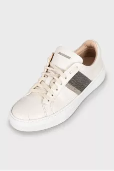 Leather sneakers with silver decor