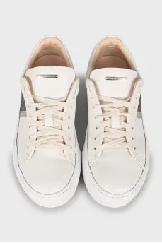 Leather sneakers with silver decor