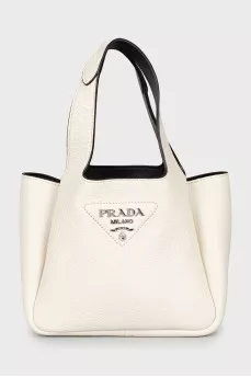 Leather bucket bag with silver logo