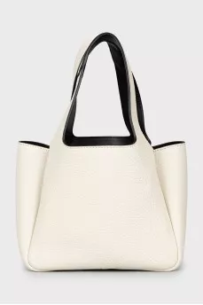 Leather bucket bag with silver logo
