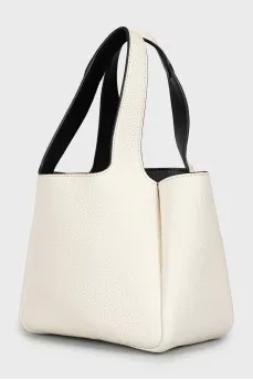 Leather bucket bag with silver logo