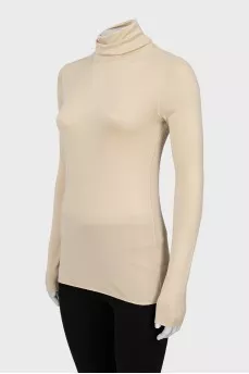 Beige cashmere and silk turtleneck
