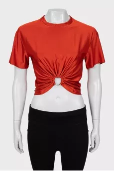 Cropped T-shirt with gold decor