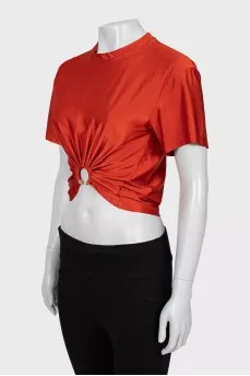 Cropped T-shirt with gold decor
