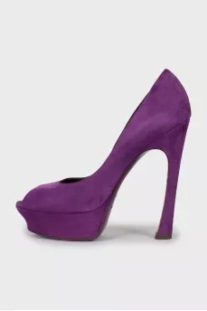 Purple suede open toe shoes
