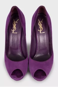 Purple suede open toe shoes