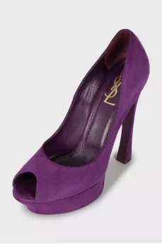 Purple suede open toe shoes