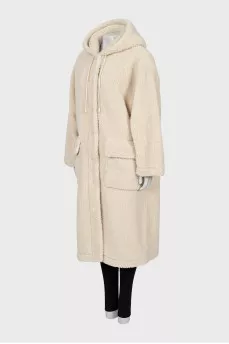 Eco-fur coat with a hood