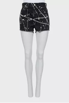 Black denim shorts with print