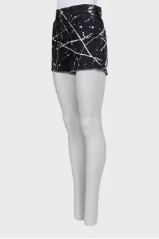 Black denim shorts with print