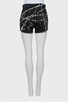 Black denim shorts with print
