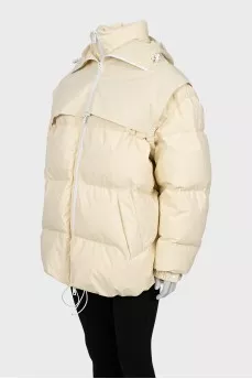 Mocking down jacket with a hood, with a tag