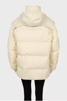 Mocking down jacket with a hood, with a tag