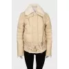 Beige down jacket with natural fur