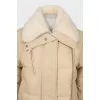 Beige down jacket with natural fur