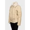 Beige down jacket with natural fur