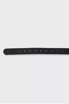 Black leather belt with gold logo