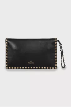 Leather clutch with gold studs