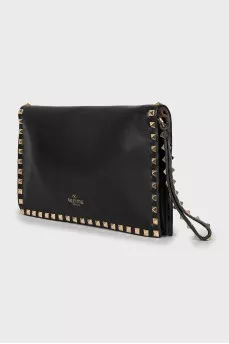 Leather clutch with gold studs
