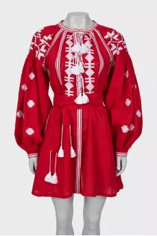 Linen dress with white embroidery