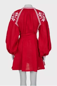 Linen dress with white embroidery