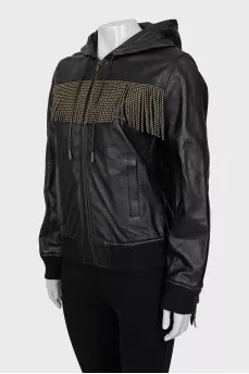 Leather jacket with fringe