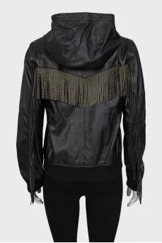 Leather jacket with fringe