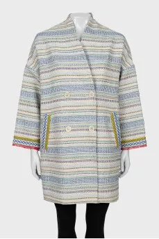 Double-breasted coat in a combination stripe