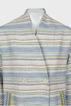 Double-breasted coat in a combination stripe