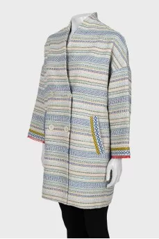 Double-breasted coat in a combination stripe