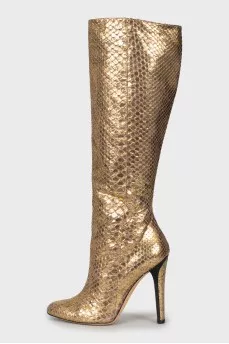 Gold colored snakeskin boots