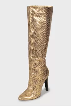 Gold colored snakeskin boots