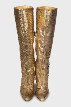 Gold colored snakeskin boots