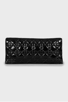 Leather clutch with branded decor