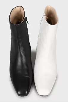 Black and white leather ankle boots