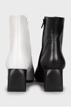 Black and white leather ankle boots