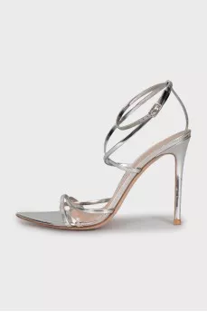 Silver stiletto heeled sandals