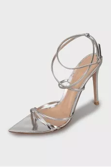Silver stiletto heeled sandals