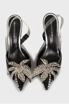 Leather shoes with rhinestones