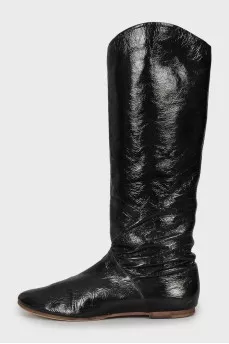 Leather boots with round toe
