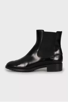 Black leather boots with textile inserts