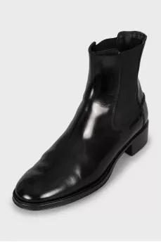 Black leather boots with textile inserts