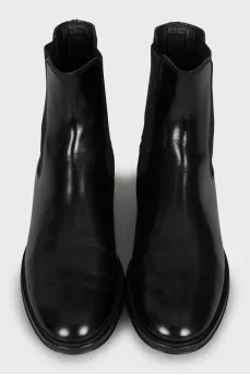 Black leather boots with textile inserts