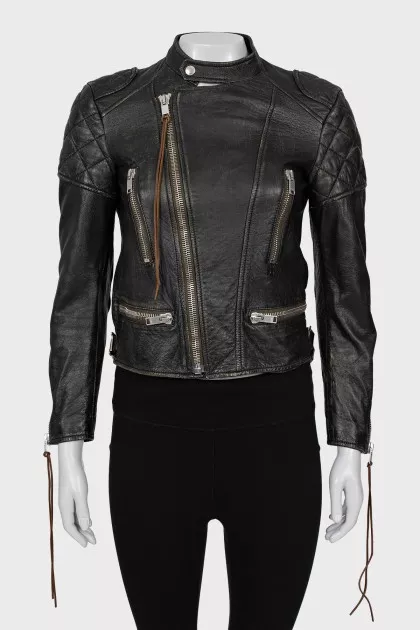Leather biker jacket with silver fittings